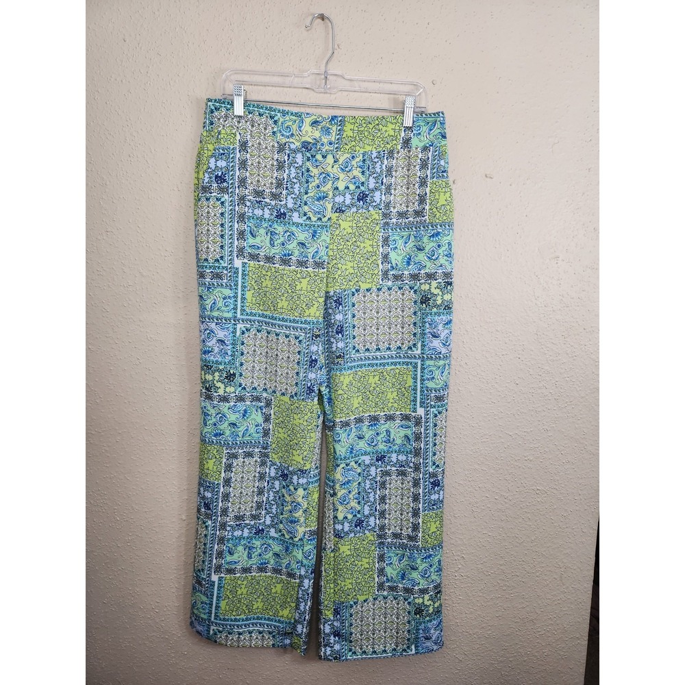 SOHO Apparel Womens Large Blue Green Patchworkβ Wide Leg Boho Paisley Pants